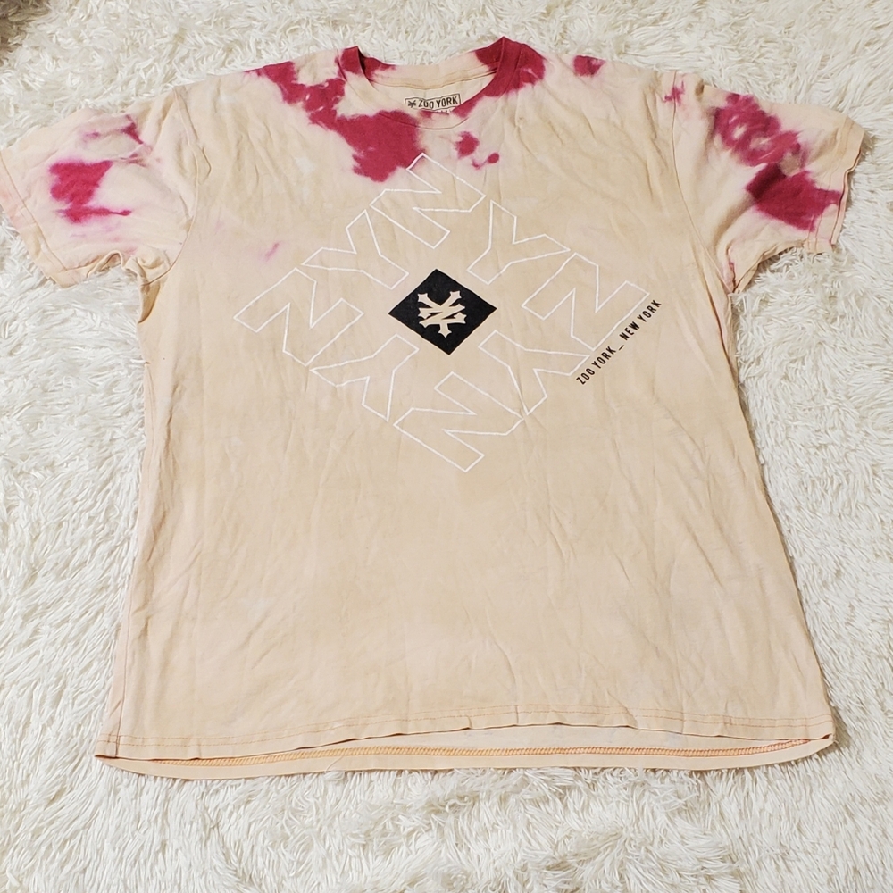 Zoo York Pink & Cream Urban Unbreakable T-Shirt, Sz Large Tie Dye Distressed Tee